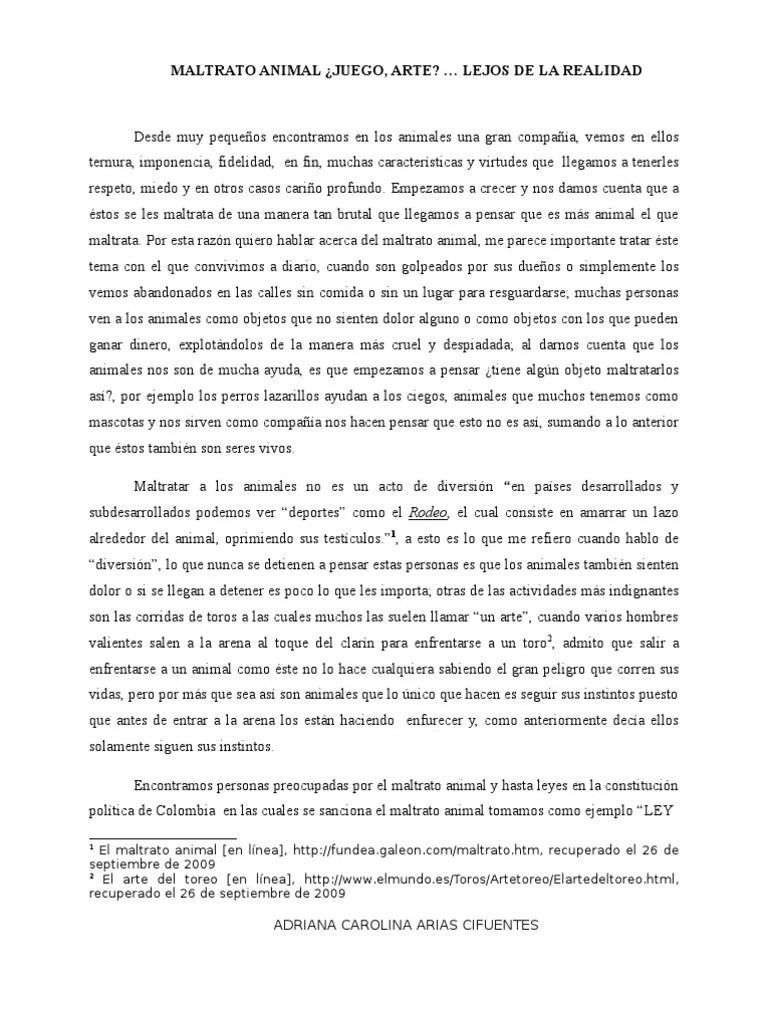 Articulo de opinión Crueldad hacia los animales Derechos animales