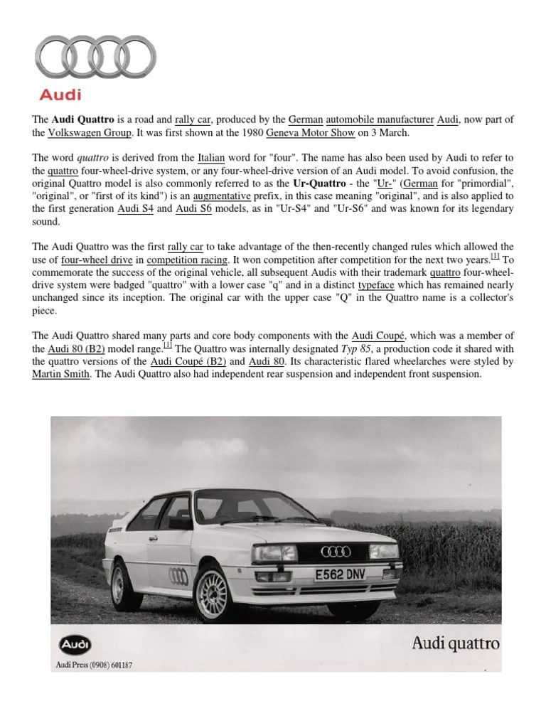 Audi Quattro 1980 Cercetare (3) Automobile Layouts Electric Vehicle