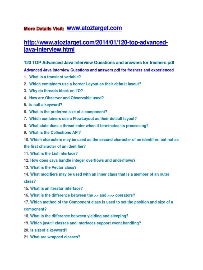 Advanced Java Interview Questions and Answers PDF Class