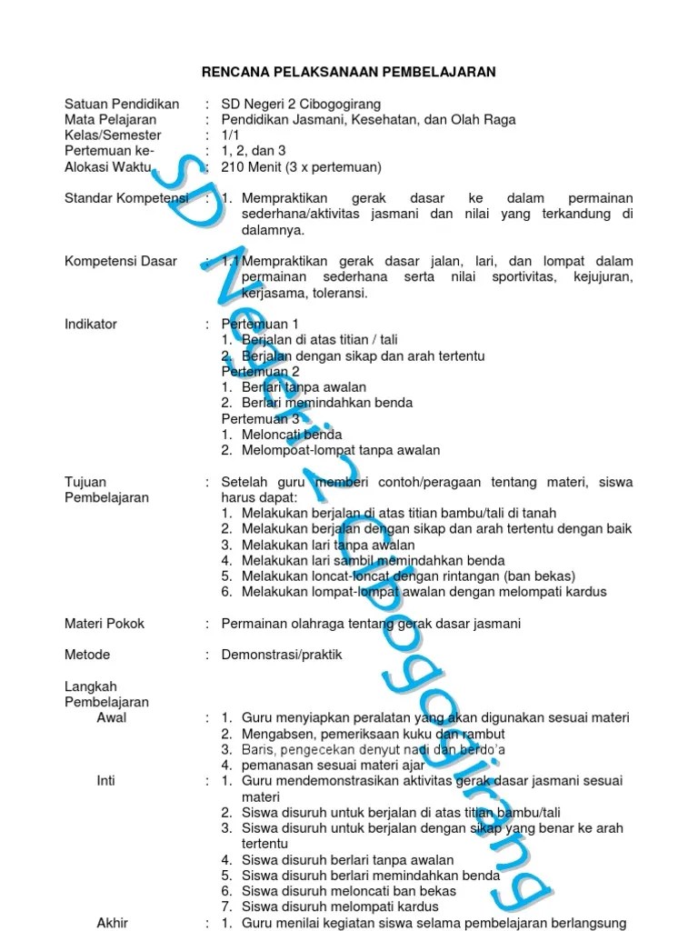 RPP Penjas SD Kelas 16 Semester 1