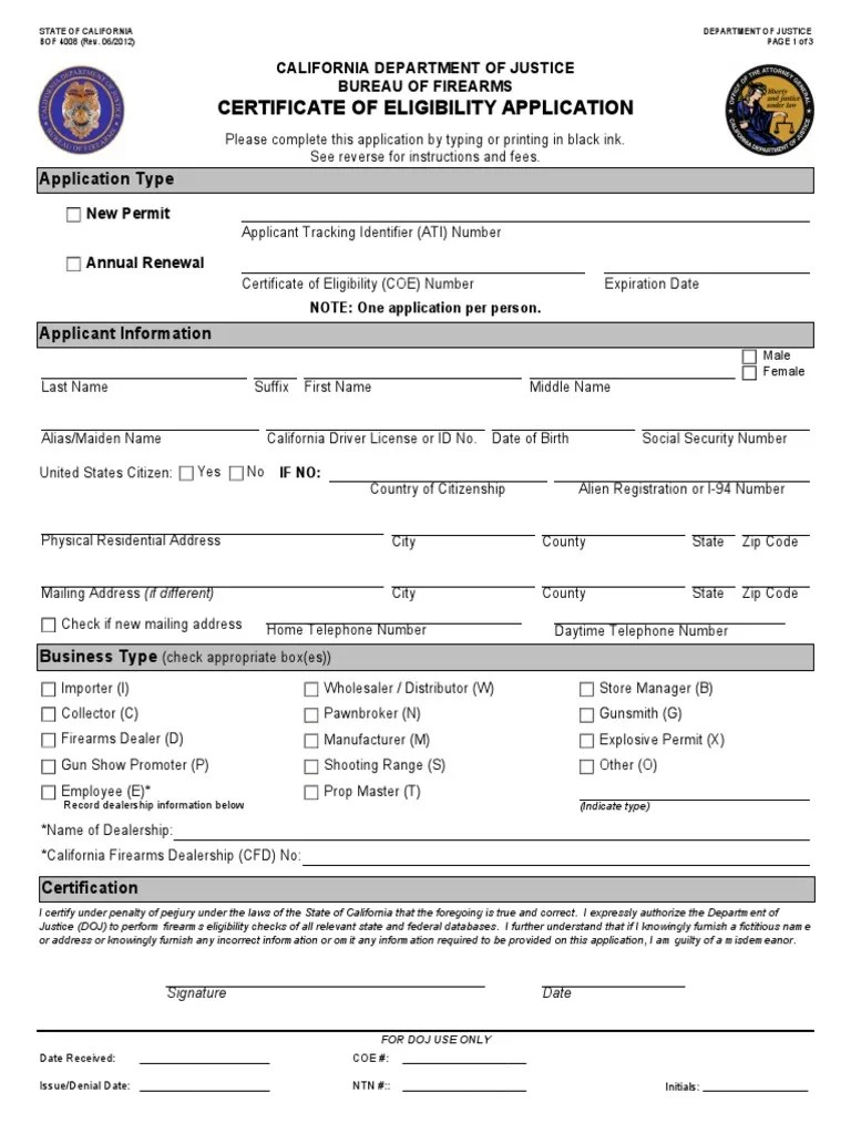 Certificate Of Eligibility