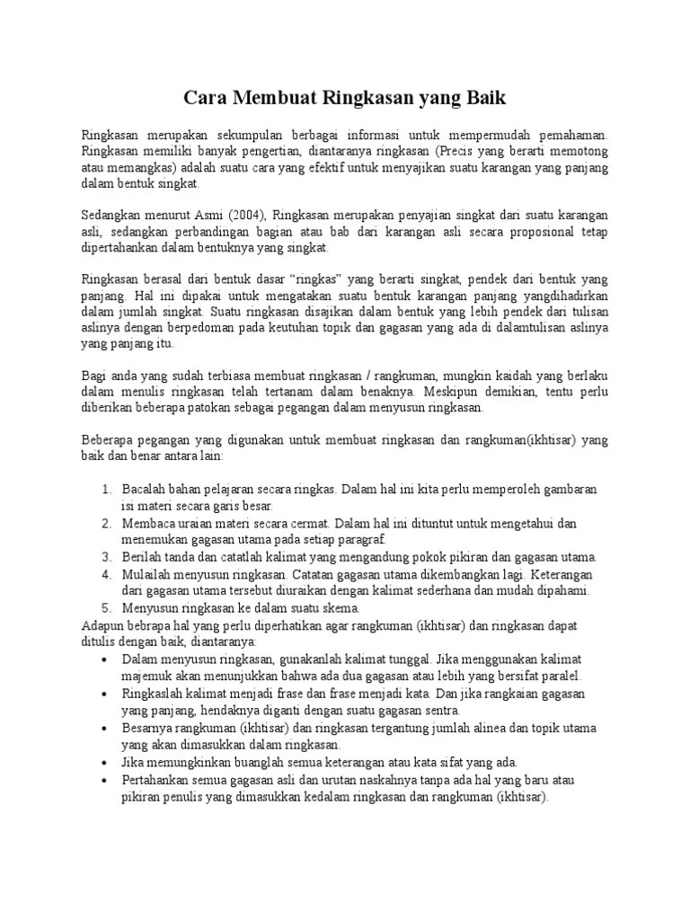 Cara Membuat Ringkasan Yang Baik | PDF