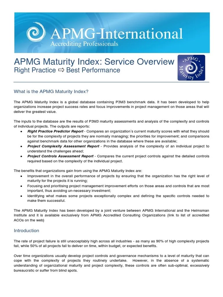 APMG Maturity Index Service Project Management Databases