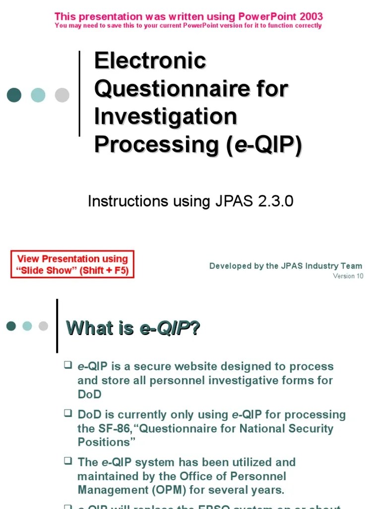 E QIP Training Security Clearance Transport Layer Security