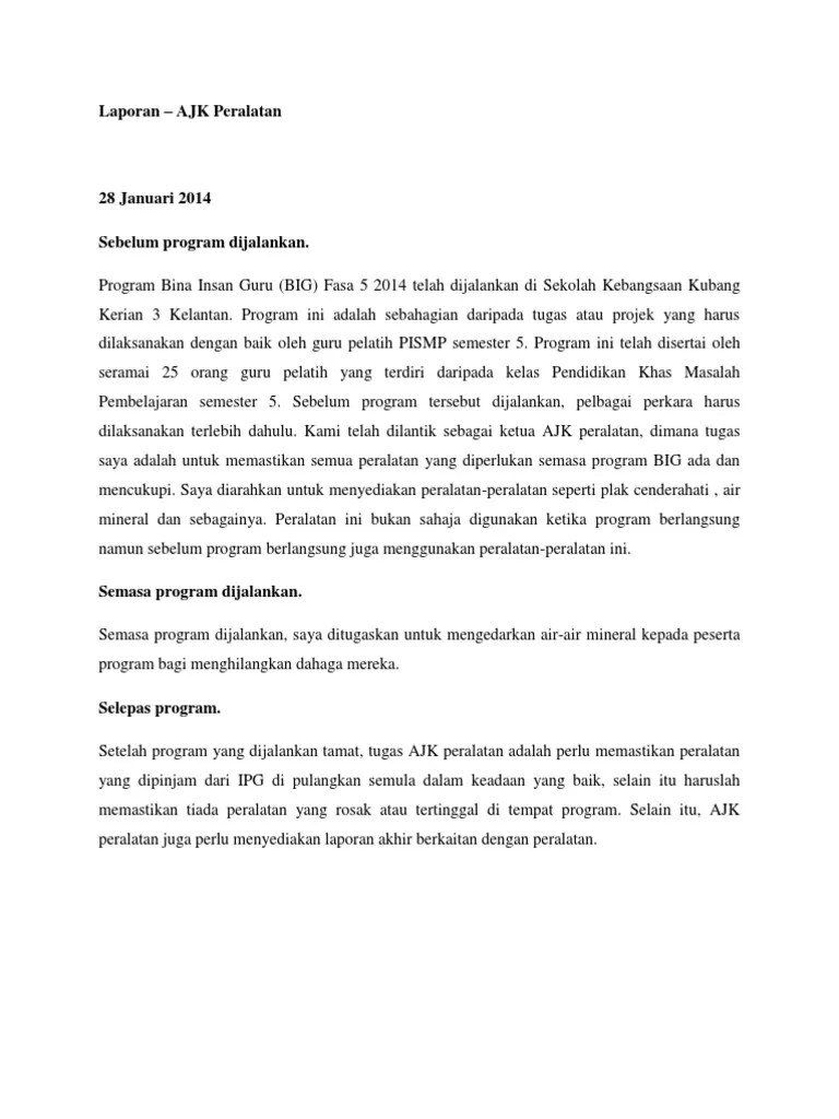 Contoh Laporan Selepas Program