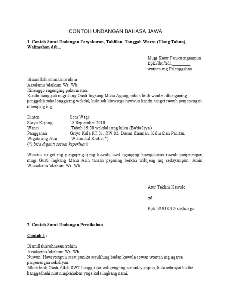Contoh Undangan Bahasa Jawa | PDF