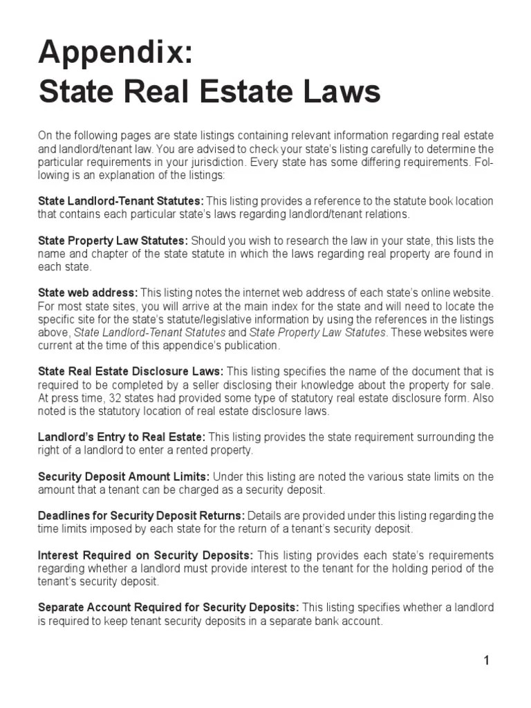 Real Estate Laws Appendix Leasehold Estate Landlord