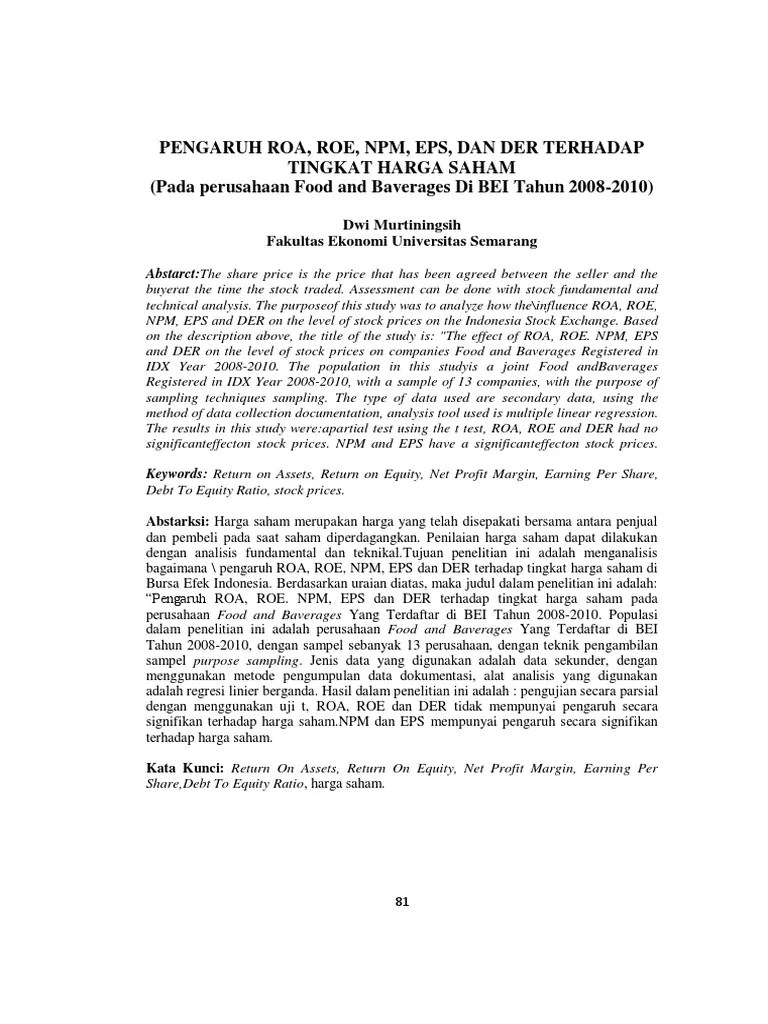 Pengaruh ROA terhadap tingkat harga saham