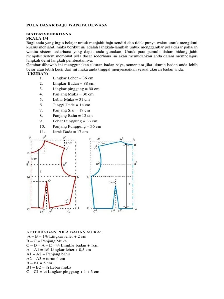 Pola Dasar Baju Wanita Dewasa | PDF