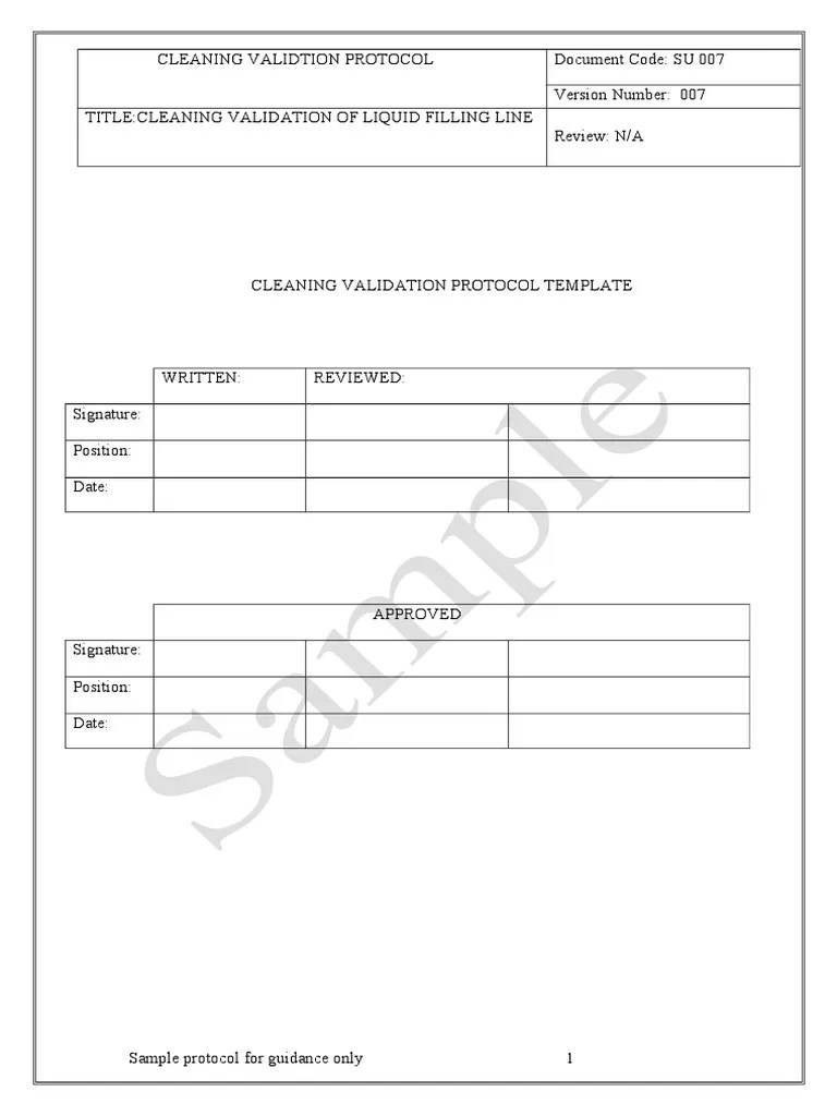 Sample Cleaning Validation Protocol