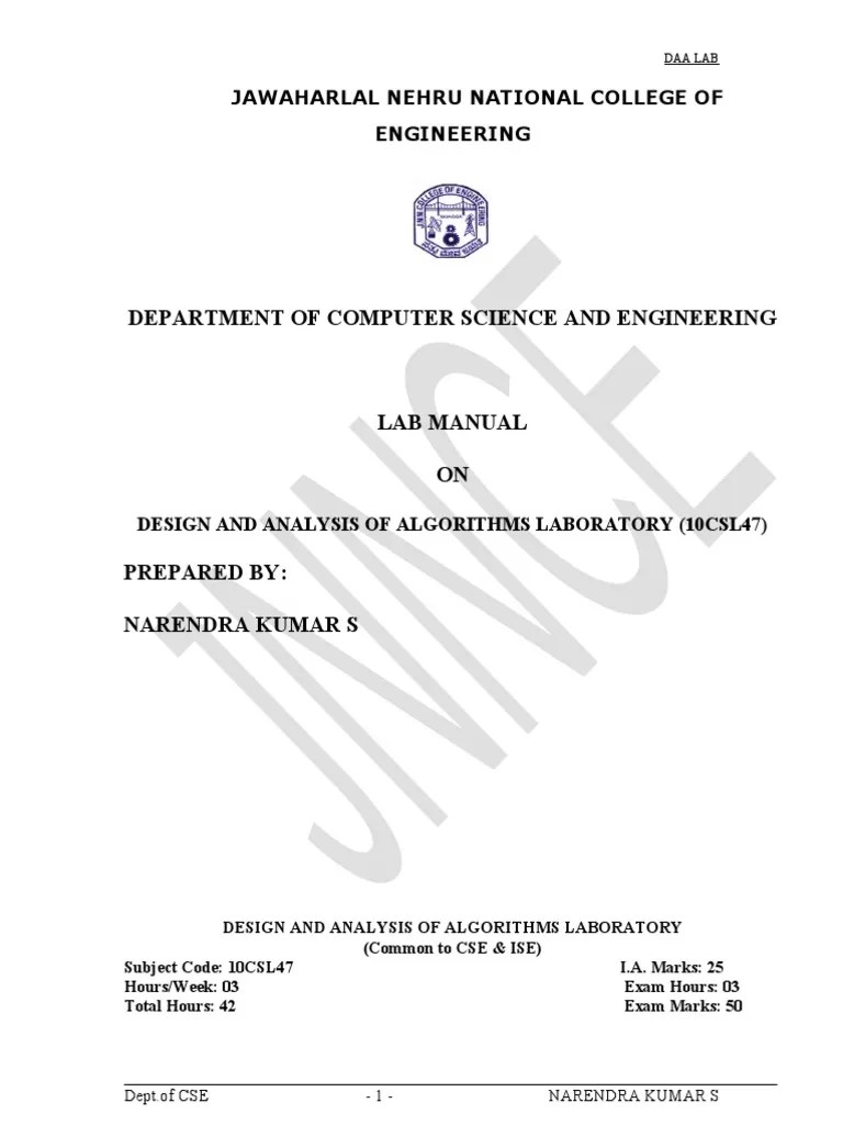DAA Lab Manual VTU PDF Discrete Mathematics Computational Problems