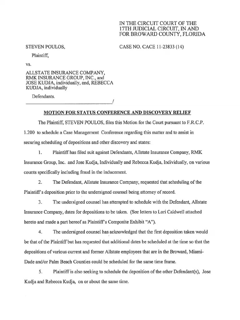 Motion For Status Conference and Discovery Relief PDF