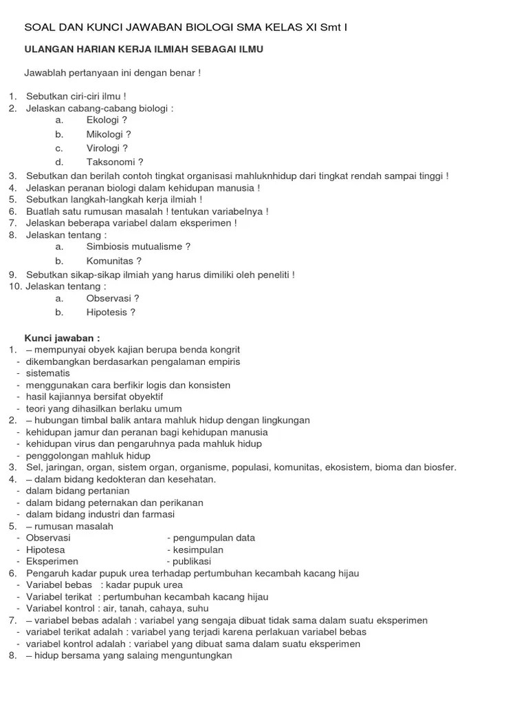 Soal Essay Biologi Tentang Sel Kelas 11 Dan Jawabannya – Pigura
