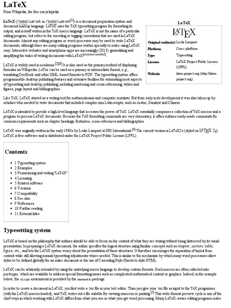 LaTeX Wikipedia, The Free Encyclopedia Text Te X