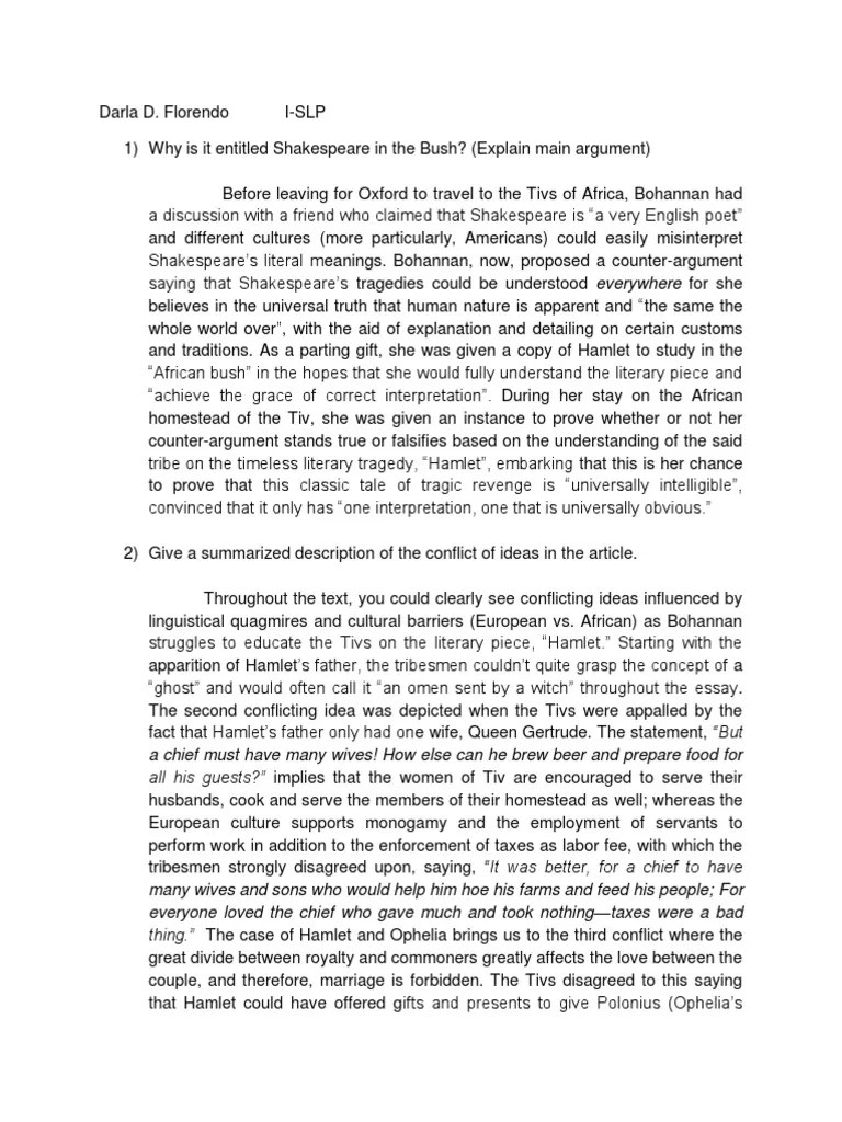 Florendo (1SLP) Shakespeare in The Bush PDF Hamlet Witchcraft