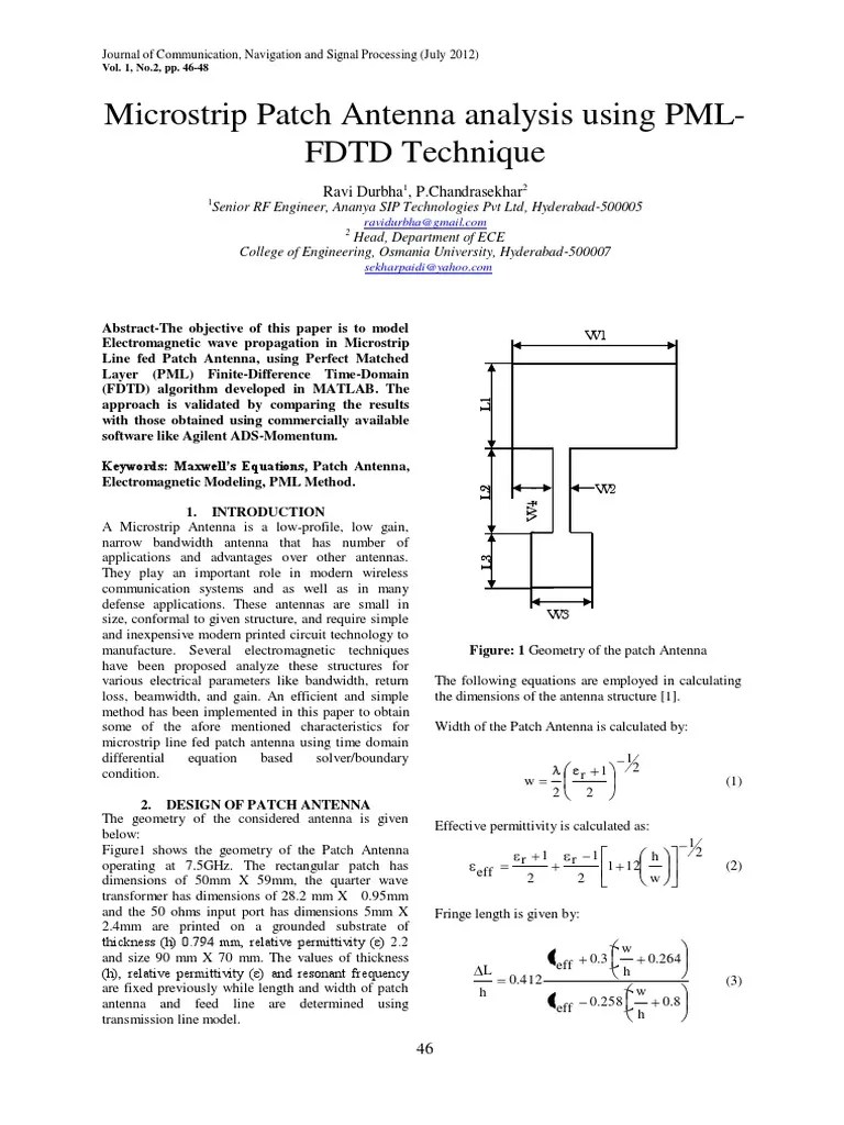 7 Microstrip Patch Antenna Analysis Using PMLFDTD Technique PDF Computational