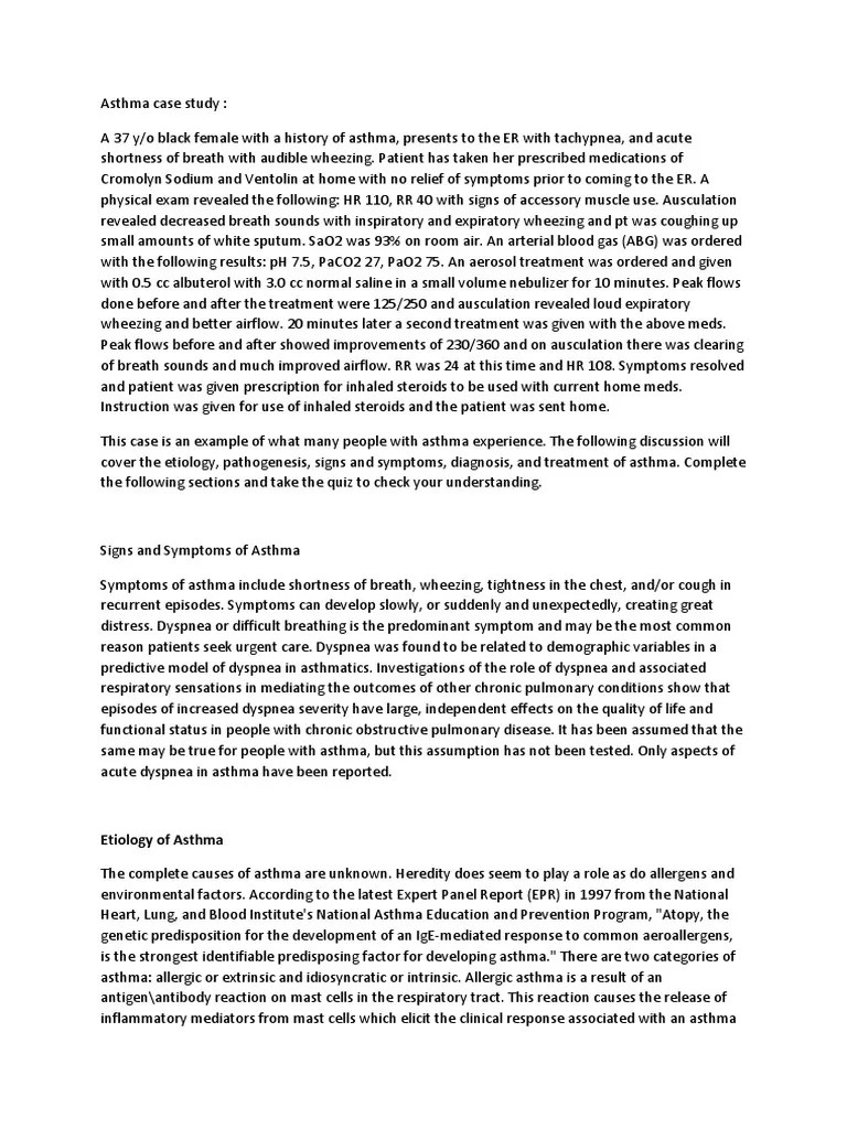Asthma Case Study Asthma Allergy