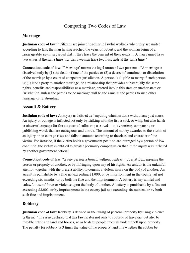 Comparing Two Codes of Law PDF Robbery Will And Testament