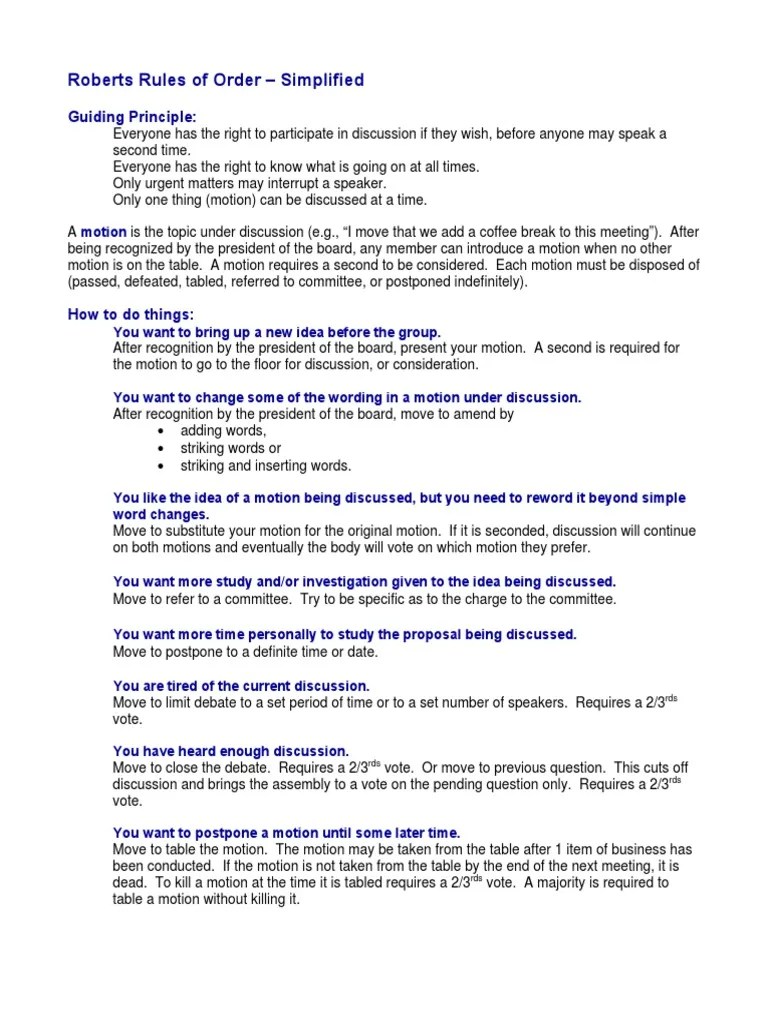 Roberts Rules Simplified PDF Parliamentary Procedure Meetings