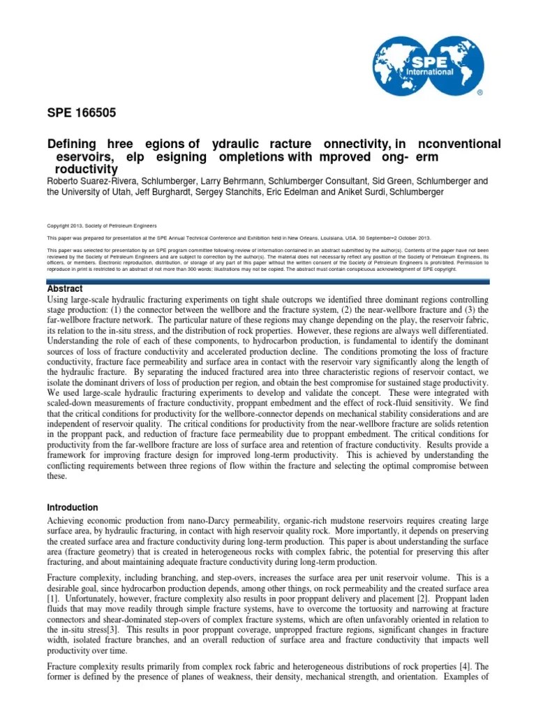 SPE166505 Defining Three Regions of Hydraulic Fracture Connectivity in