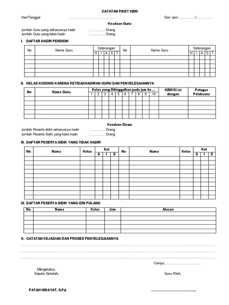 Contoh Format Buku Piket Guru Sd Info Terkait Buku