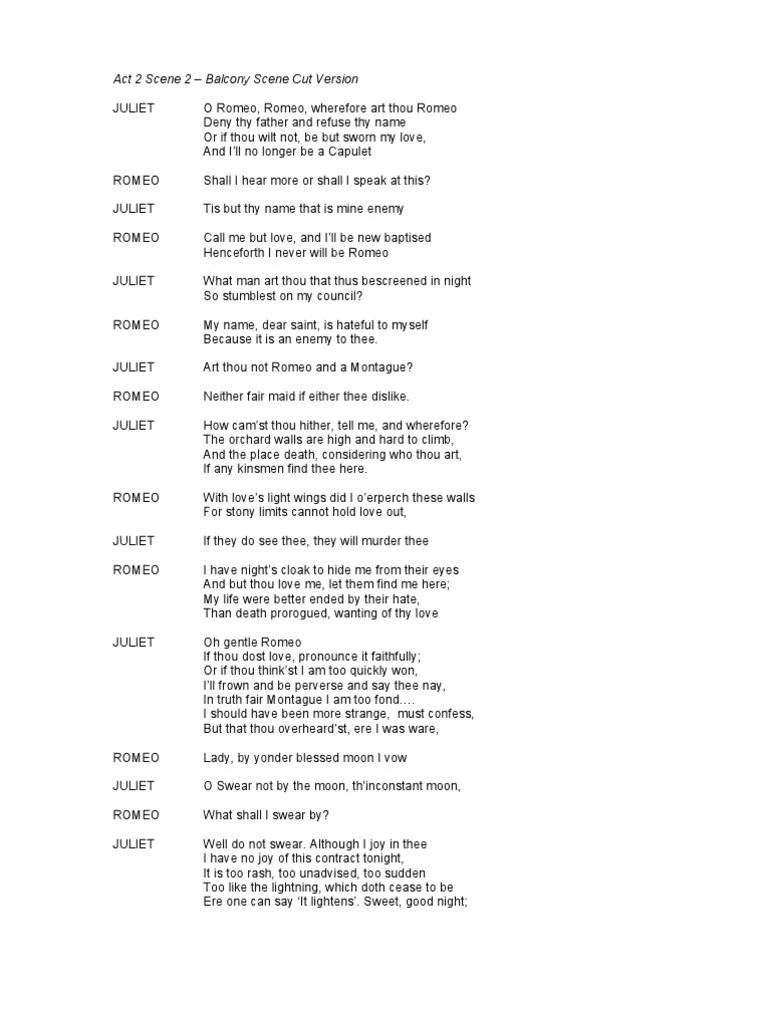Romeo & Juliet Act 2 Scene 2 Balcony Scene Cut Version