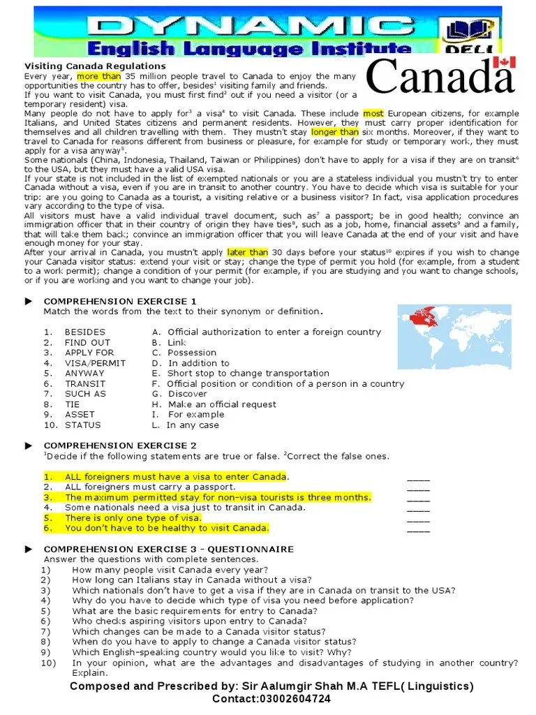 Visiting Canada Regulations Immigration Law Travel Visa