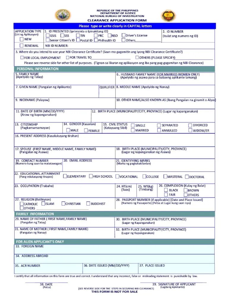 NBI Clearance Application Form