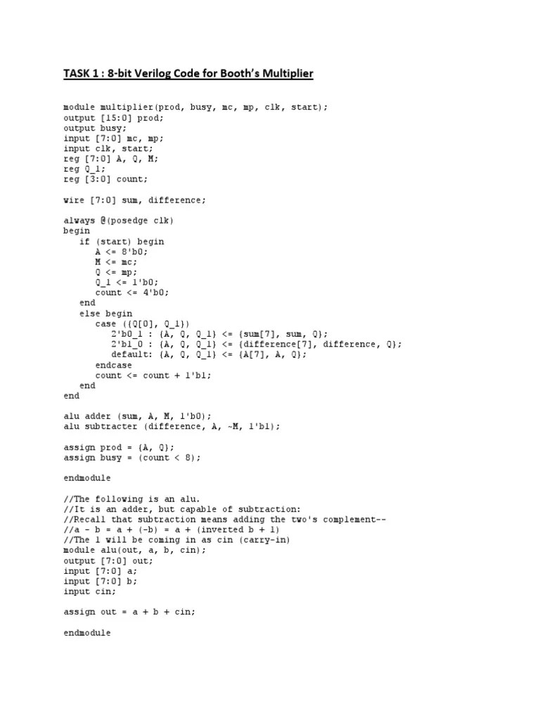 8bit Verilog Code for Booth’s Multiplier