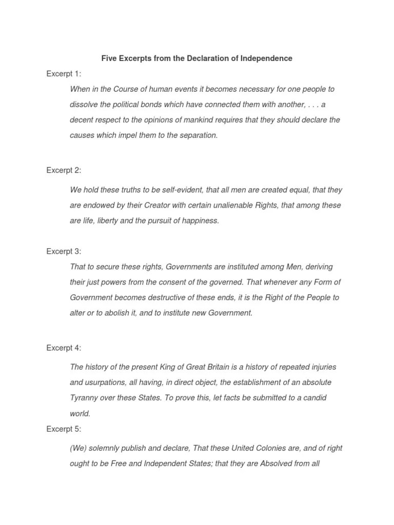 Five Excerpts From the Declaration of Independence