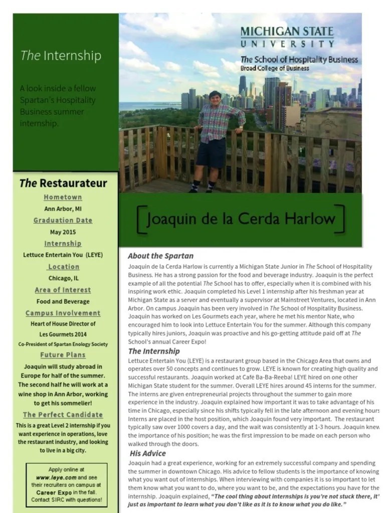 Internship of The Month Lettuce Entertain You PDF Internship Job