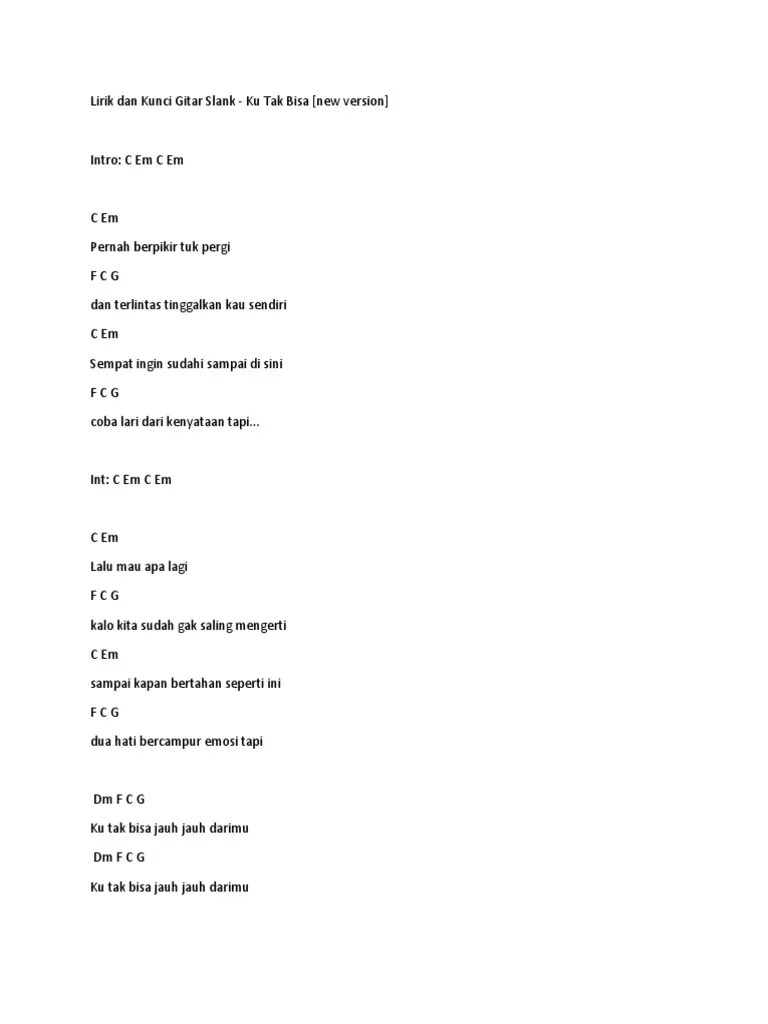 Slank Ku Tak Bisa Chordtela
