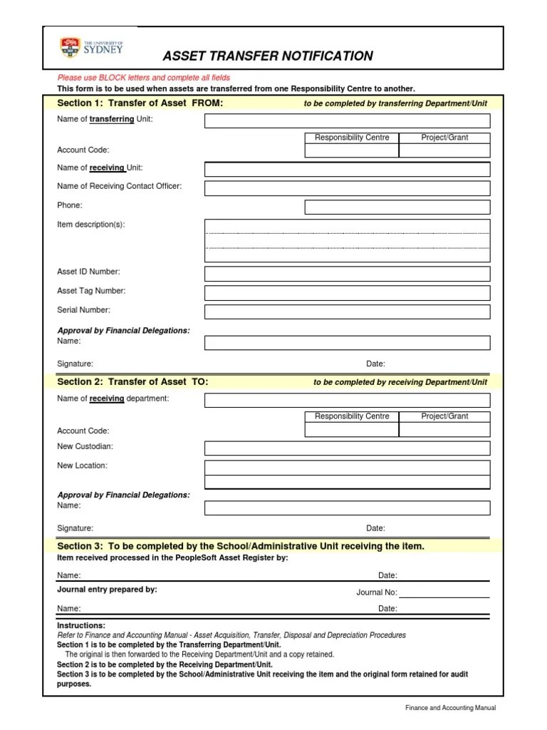 Asset Transfer Form Accounting Economics