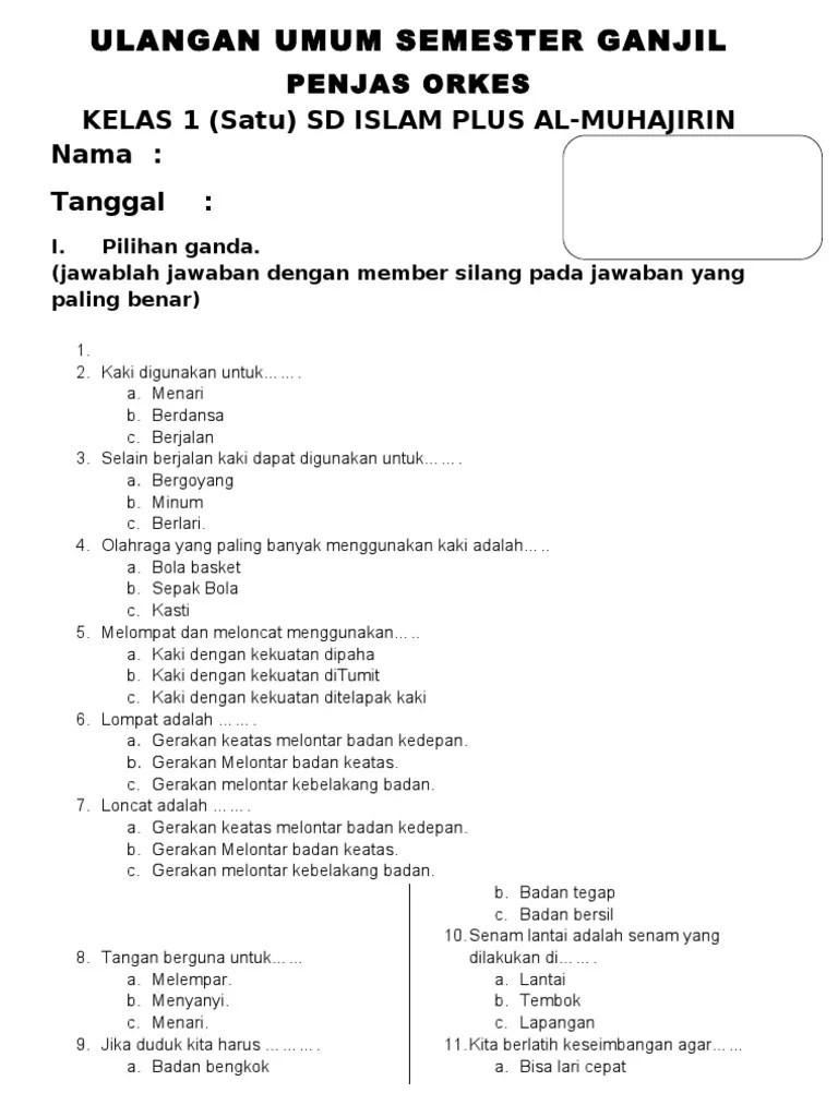 Soal Penjaskes Sd Kelas 2
