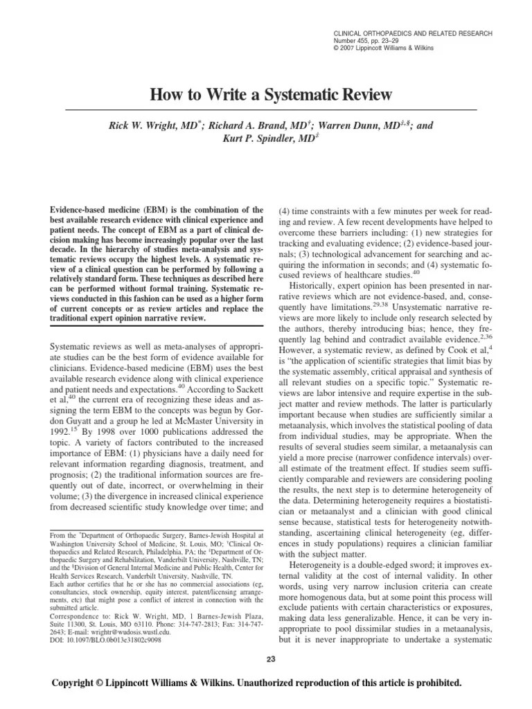 2007 How To Write A Systematic Review PDF Evidence Based Medicine