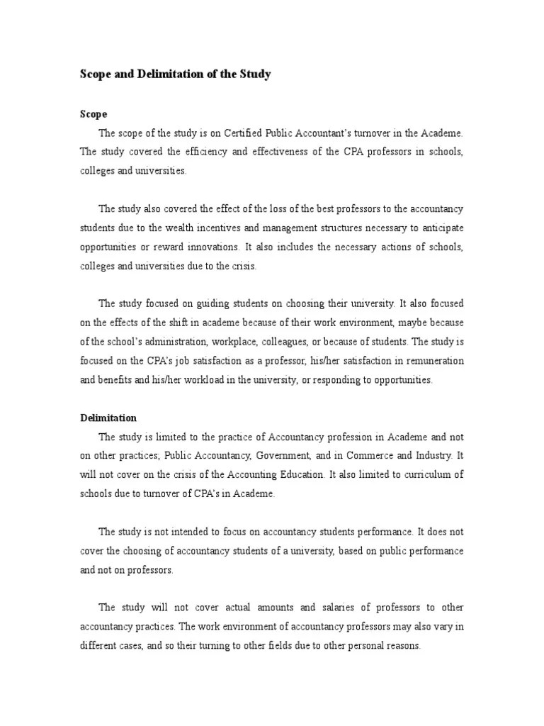 Scope and Delimitation of thee Study