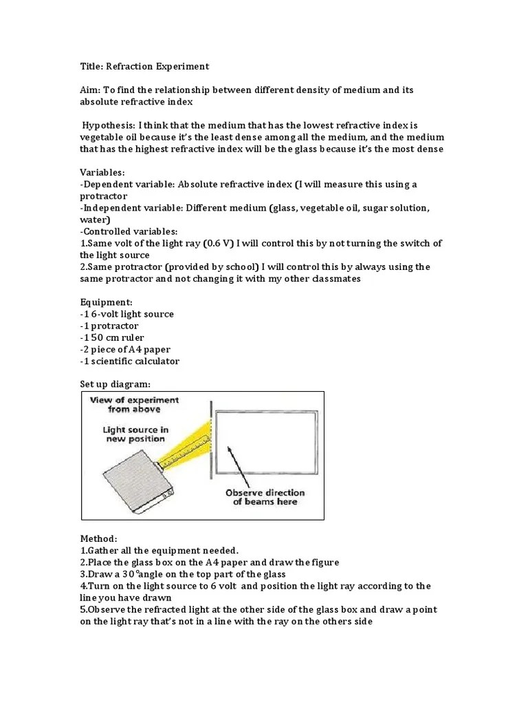A sample of a lab report Refractive Index Refraction