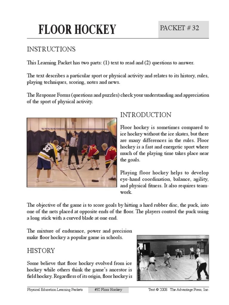 Floor Hockey Packet 32 PDF Ice Hockey Athletic Sports