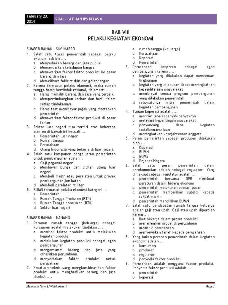 Latihan Soal Ips Kelas 8 Pelaku Ekonomi