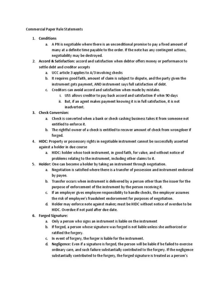 Commercial Paper Rule Statements Cheque Civil Law (Legal System)