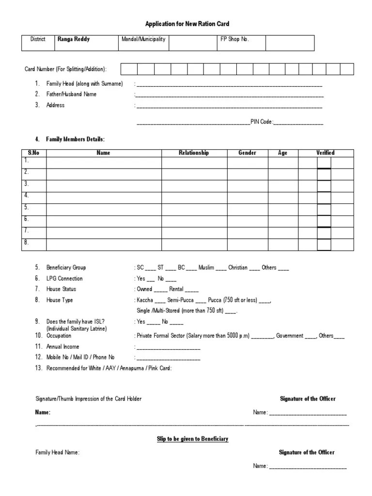 Application for New Ration Card _ Telangana & AP States