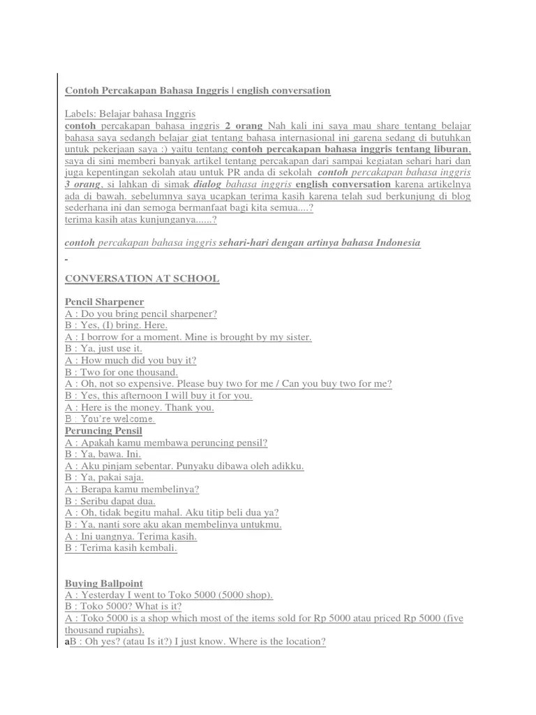 Contoh Percakapan Bahasa Inggris | PDF