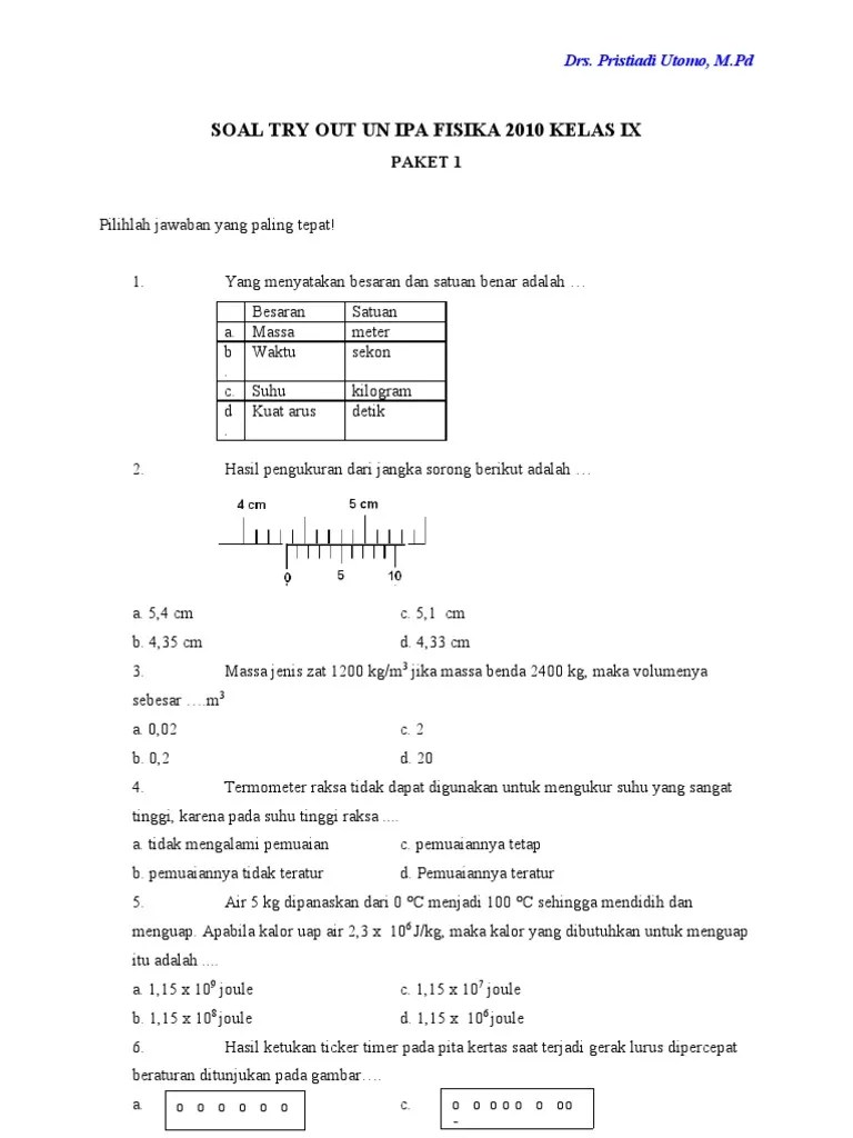 Try Out UN IPA Fisika SMP Kelas IX Paket 1 | PDF