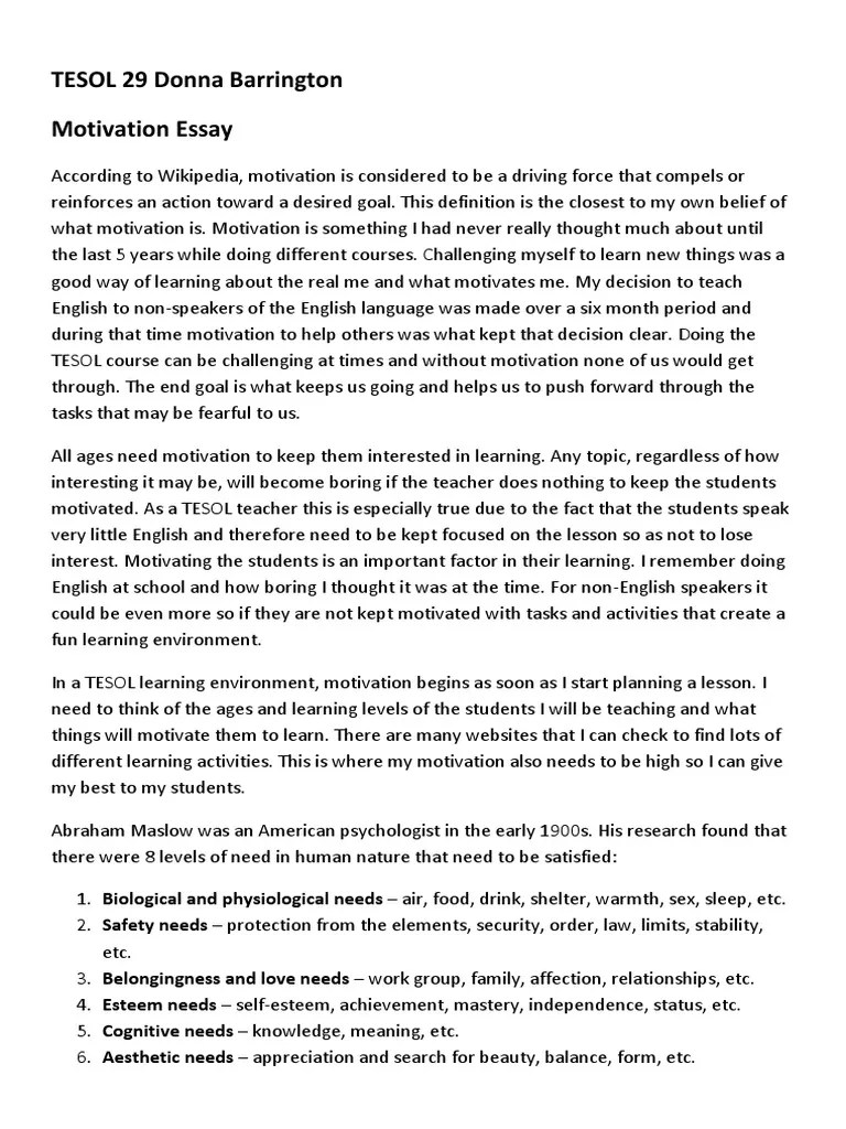 Motivation Essay PDF Self Actualization Motivation
