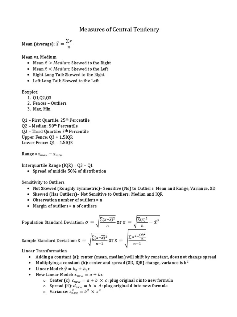 Statistics Cheat Sheet Confidence Interval Errors And Residuals
