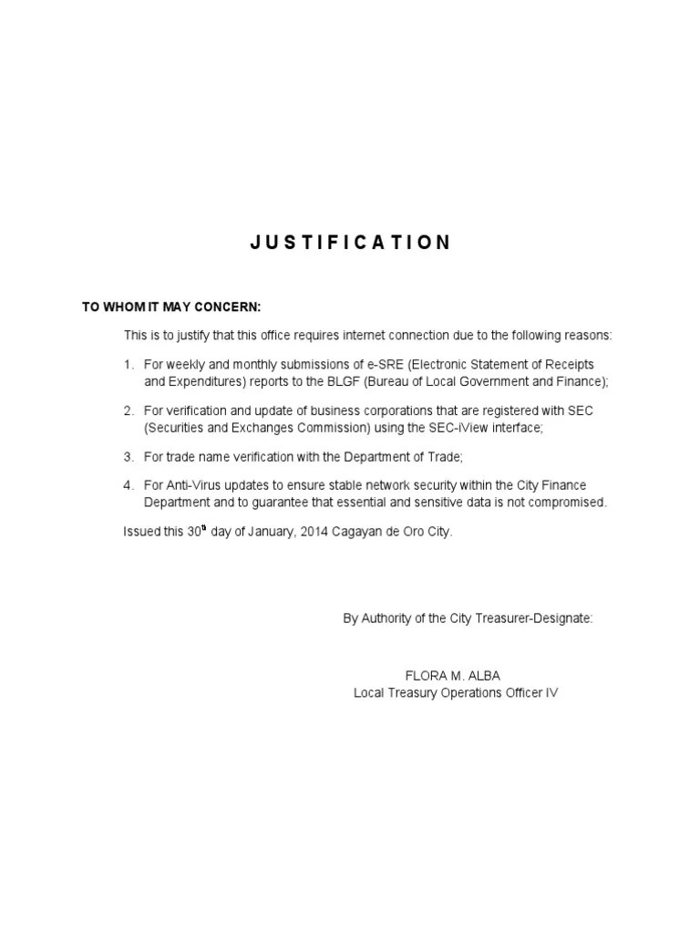 Justification Letter Sample