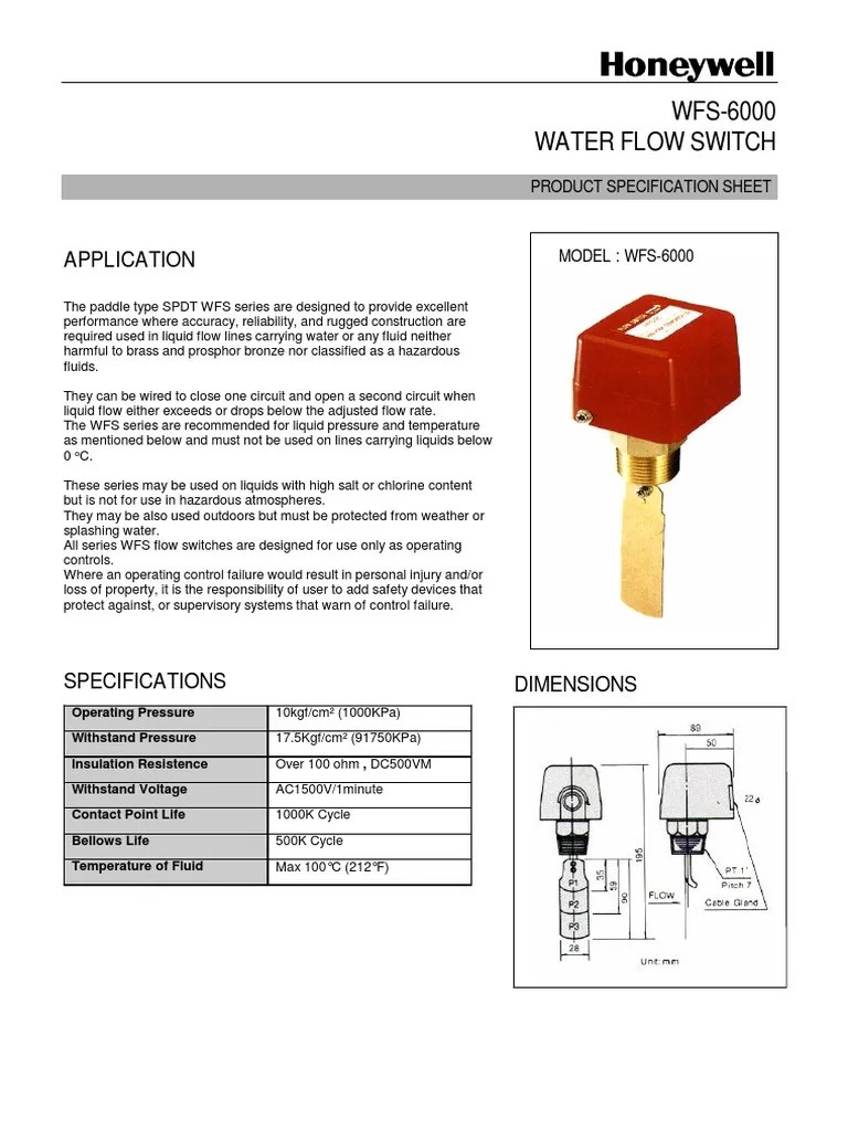 Honeywell Water Flow Switch 6000 | Switch | Fluid Dynamics