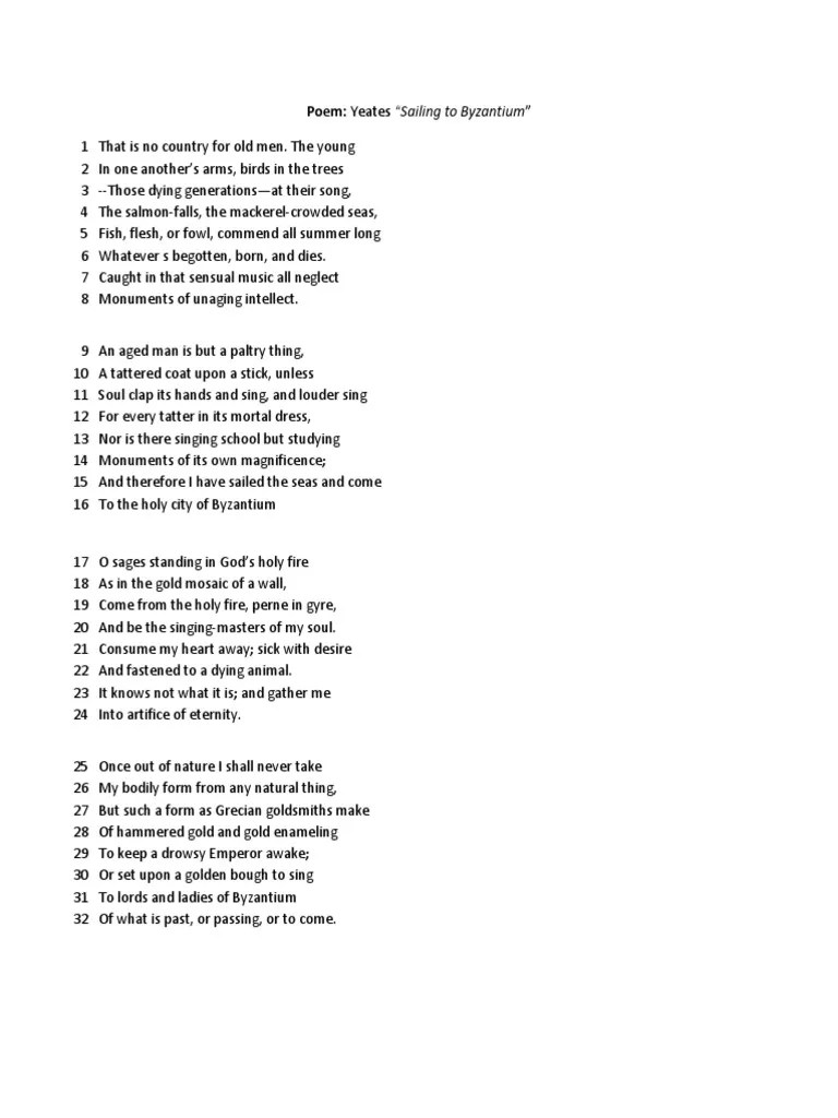 Sailing To Byzantium Reflection PDF Poetry