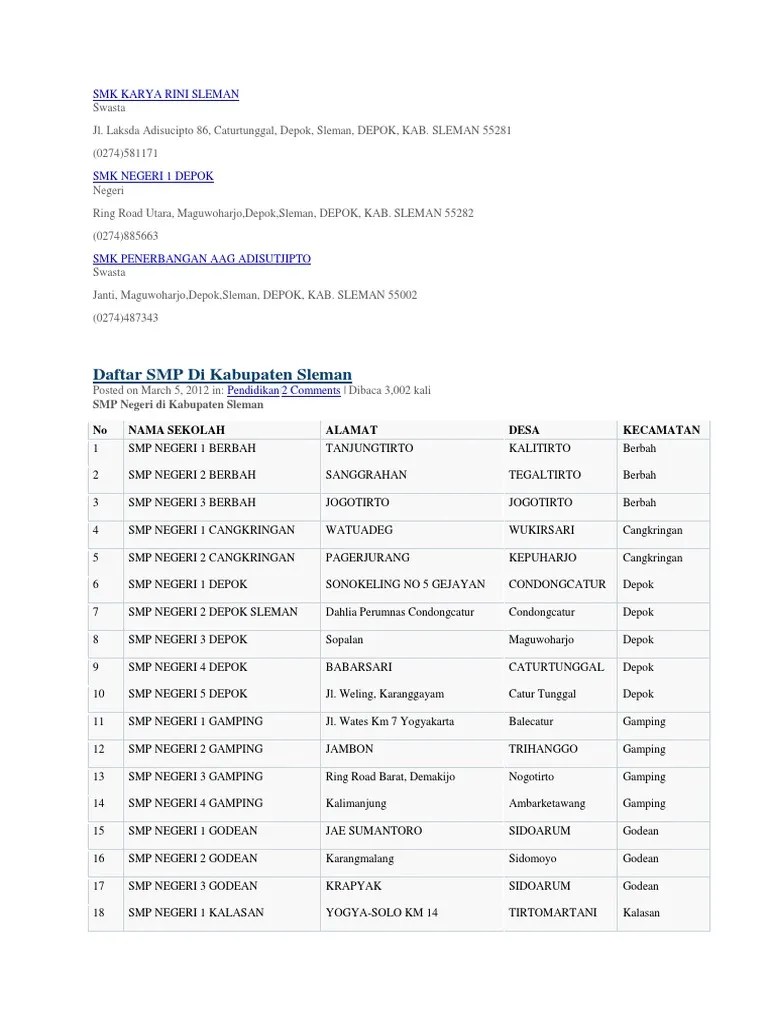 Daftar Sekolah Di Sleman PDF