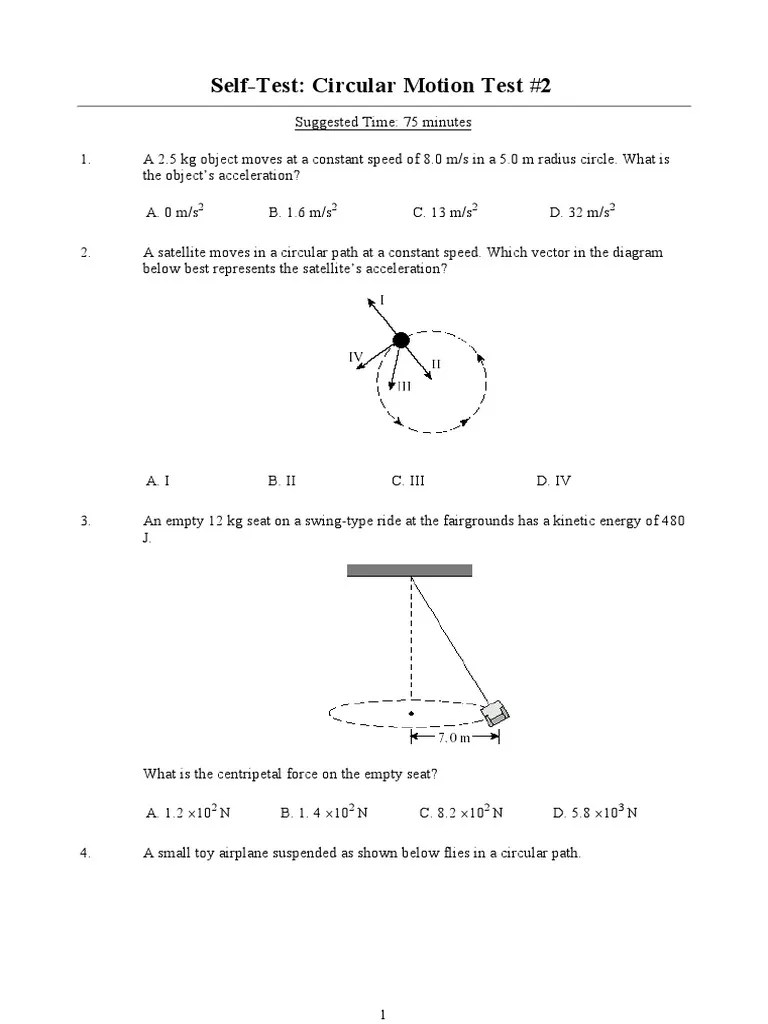 Uniform Circular Motion Self Test 2 PDF Space Kinematics